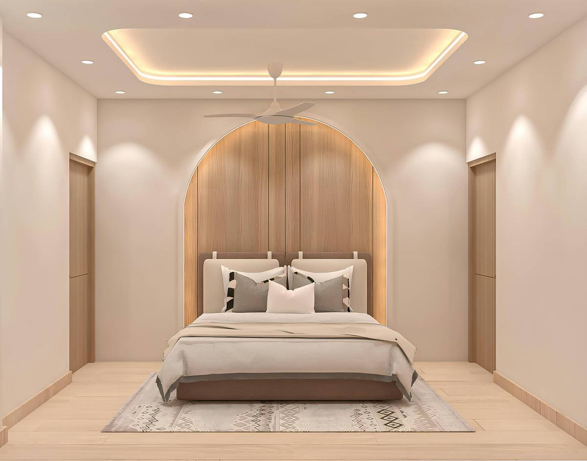 Side-by-side comparison: bare bed vs. bed with decorative canopy showing perceived space increase and mood shift